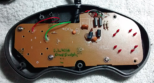 Reassembled switch adapted impact joypad, apart from the missing rear case.