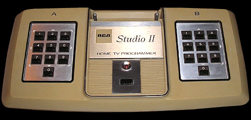 RCA Studio II beige games console with two integral number pads on either side.