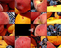 4 by 4 grid of jumbled segments of a peach.