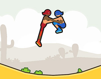 Wrestle Jump 2. Cartoon wrestlers in mid-air. 