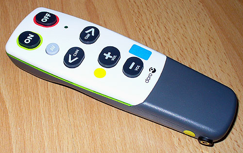 Doro EasyHandle 321rc  switch adapted infrared learning remote for use with accessibility switches.