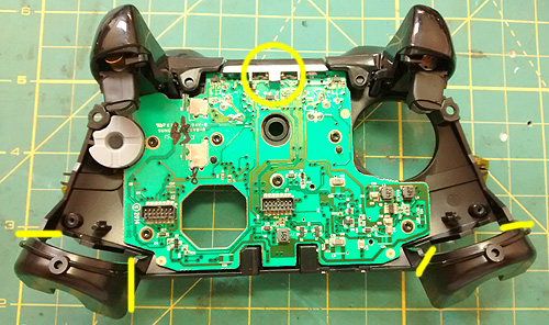 Reassembled switch adapted impact joypad, apart from the missing rear case.