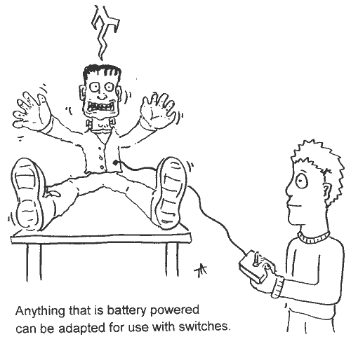 Person using a switch to bring Frankenstein's moster to life, with a bolt of lightning above his head. Text reads: