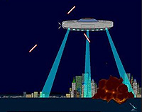 Three cities under attack from missiles and a huge alien mother-ship.