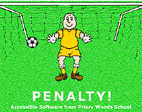Cartoon-ish goal-keeper in yellow shirt and shorts. Football about to hit the back of the net.