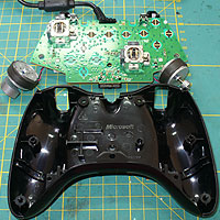 Xbox 360 wired joypad, with PCB removed.